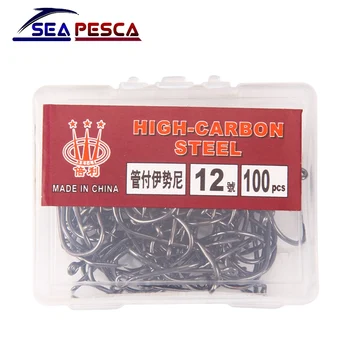 

SEAPESCA 100pcs/lot High Carbon Steel Fishing Hook Pesca Jig Head Fishing Hooks with Hole Carp Fishing Tackle Box JK415