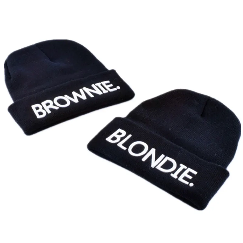 

High Quality Hot Sale Beanies Hat Adults Warm Knit Hat Letter Embroidery for BLONDIE BROWNIE Skullie Winter Men and women hats