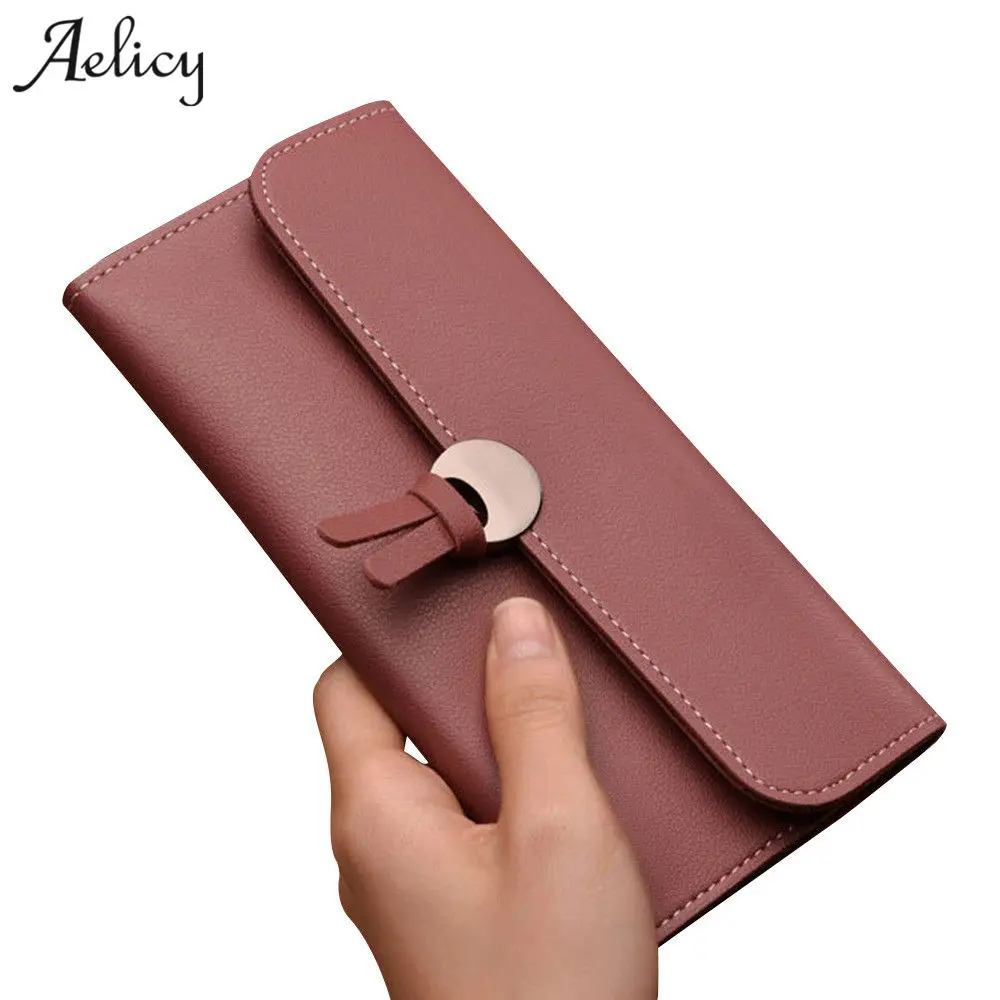 

Aelicy High Quality pu leather clutch fashion wallets women long design wallet purse leather female purse solid women's purses