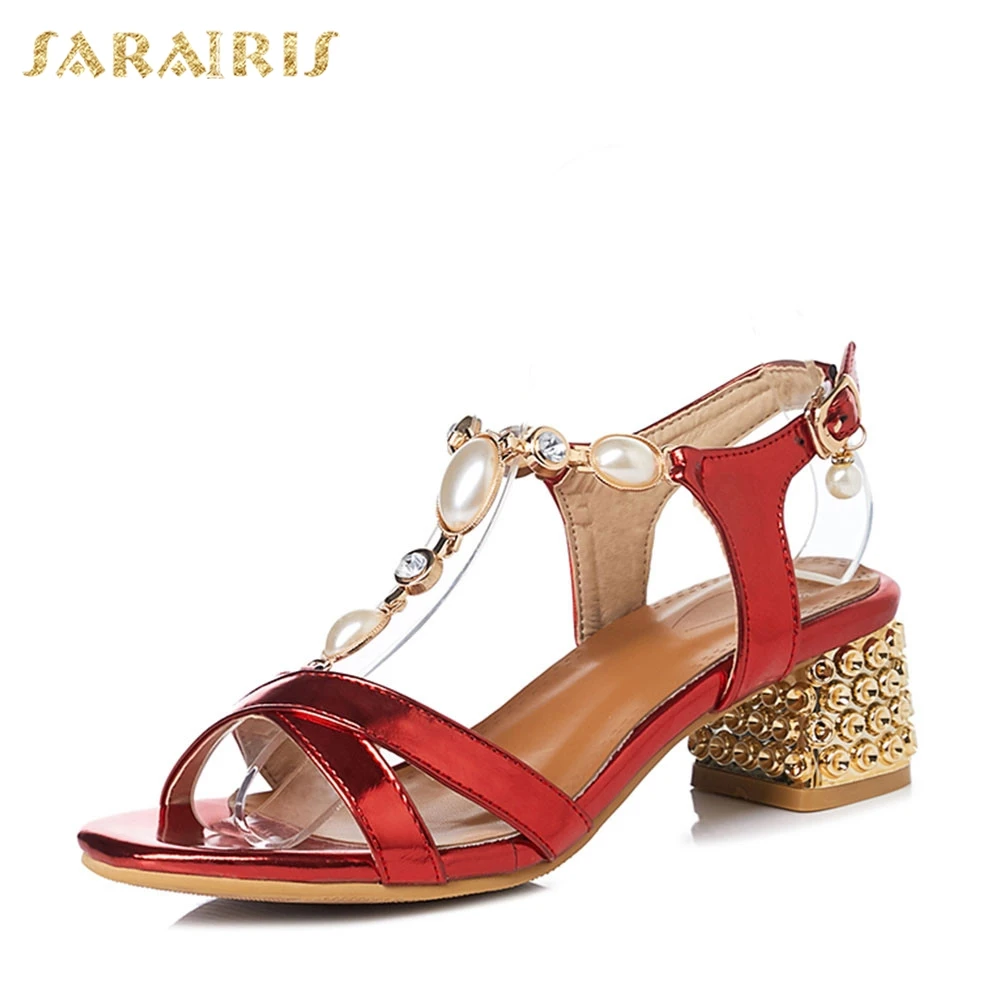 

Sarairis New Fashion Big Size 31-43 Ladies 4.5cm Med Heels Pearl Women Shoes Woman Casual Party Ol Summer Sandals 2019