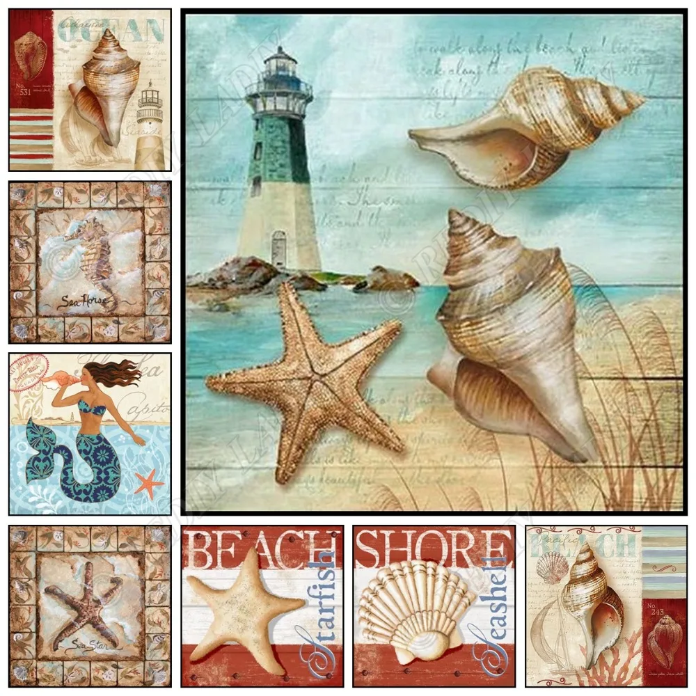 

Full Square / Round Diamond Painting Cross Stitch 5D Diamond Embroidery Ocean Beach Rhinestones Mosaic Pattern Home Decor Gifts