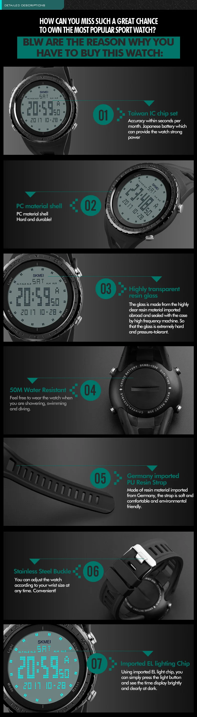 Военные часы, мужские модные спортивные часы SKMEI, брендовые, светодиодный, цифровые, 50 м, водонепроницаемые, для плавания, спортивные, для улицы, наручные часы 1246
