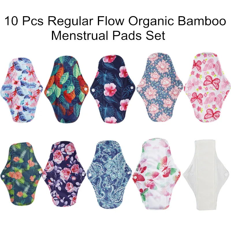 

[simfamily]10PCS Reusable Pads Bamboo Fiber Sanitary Pads Regular Flow pads Health Mama Menstrual Cloth Pads