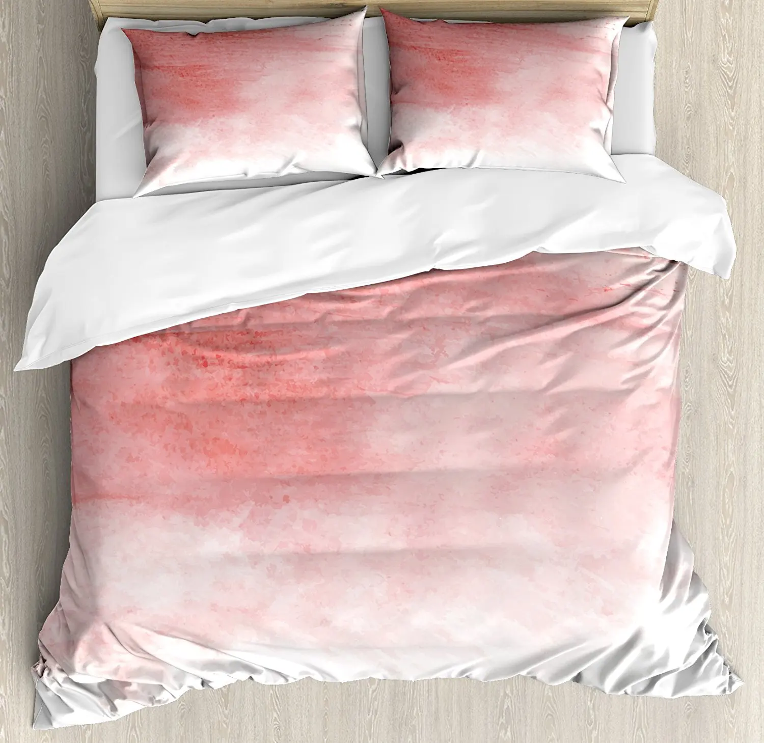 Peach Duvet Cover Set Hand Drawn Watercolor Style with Brush Strokes