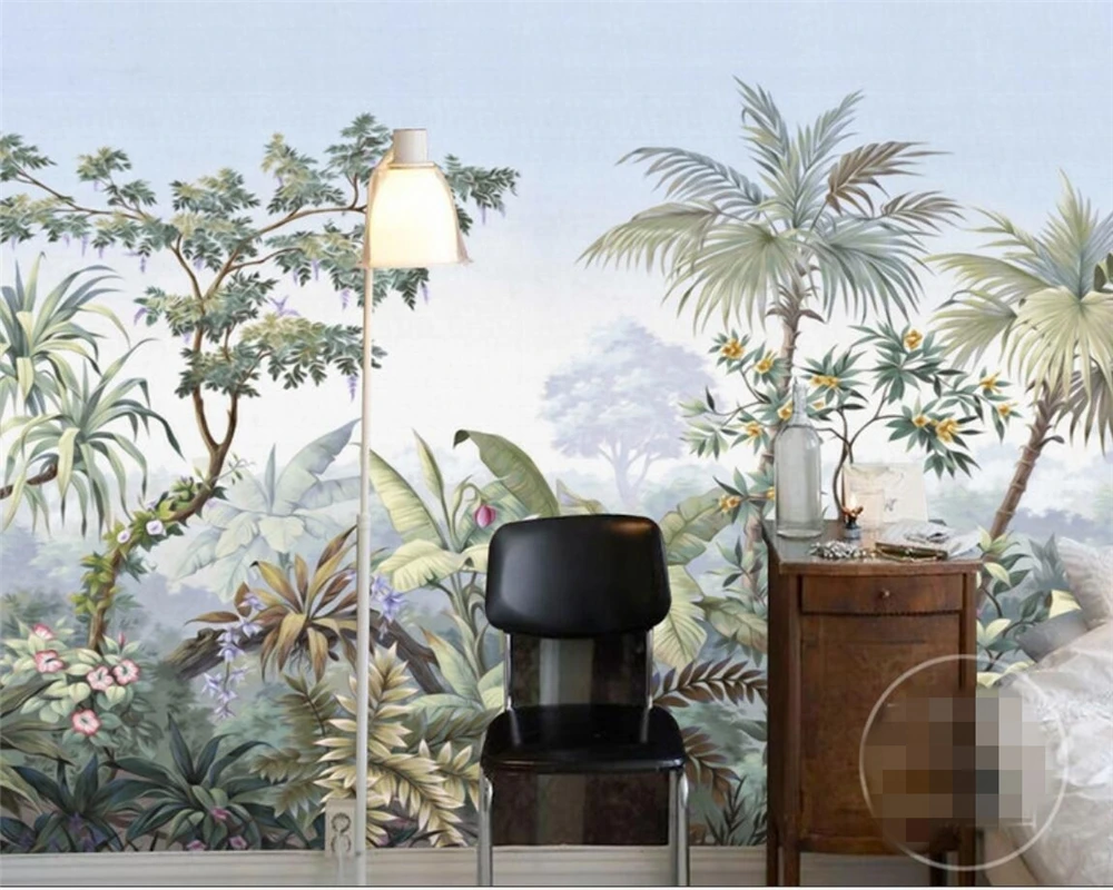 Beibehang обои в европейском стиле ретро рисованной садовые деревья лес банан кокосовой пальмой обои ТВ фон 3d обои