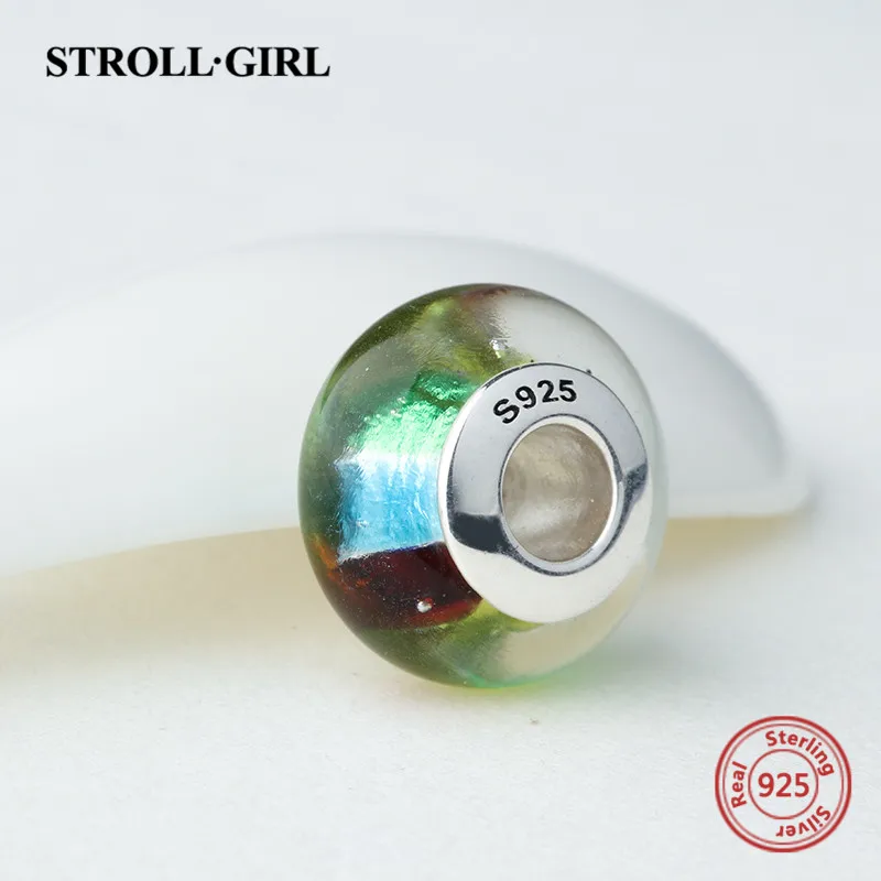 Strollgirl 925 сверкающий Серебряный цветок муранского стекла бусы Разноцветные DIY прелести Fit подлинным браслет Pandora Jewelry подарки