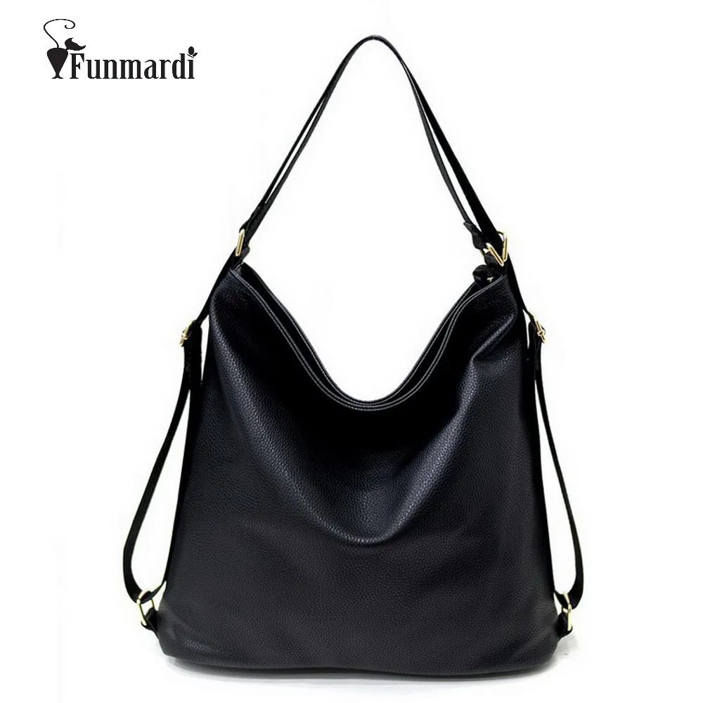 FUNMARDI Multi-function Leather Women Bags Luxury Backpacks Hobos Designer Shoulder Bag Fashion Ladies Leather Bags WLHB1410