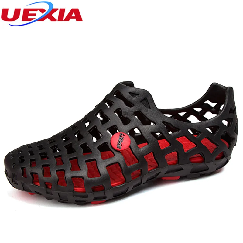 

UEXIA Summer Men Fashion Flats Hollow Out Hole Beach Breathable Sandals light Casual Beach Shoes Soft EVA Injection Comfortable