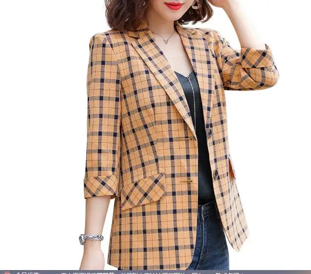 

fashion women New plaid blazer formal slim business wear summer half sleeve jacket office ladies casual coat