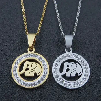 

Gold-color Elephant Necklace Fashion Rhinestone Stainless Steel Pendant Necklace For Man and Women Jewelry Accessories
