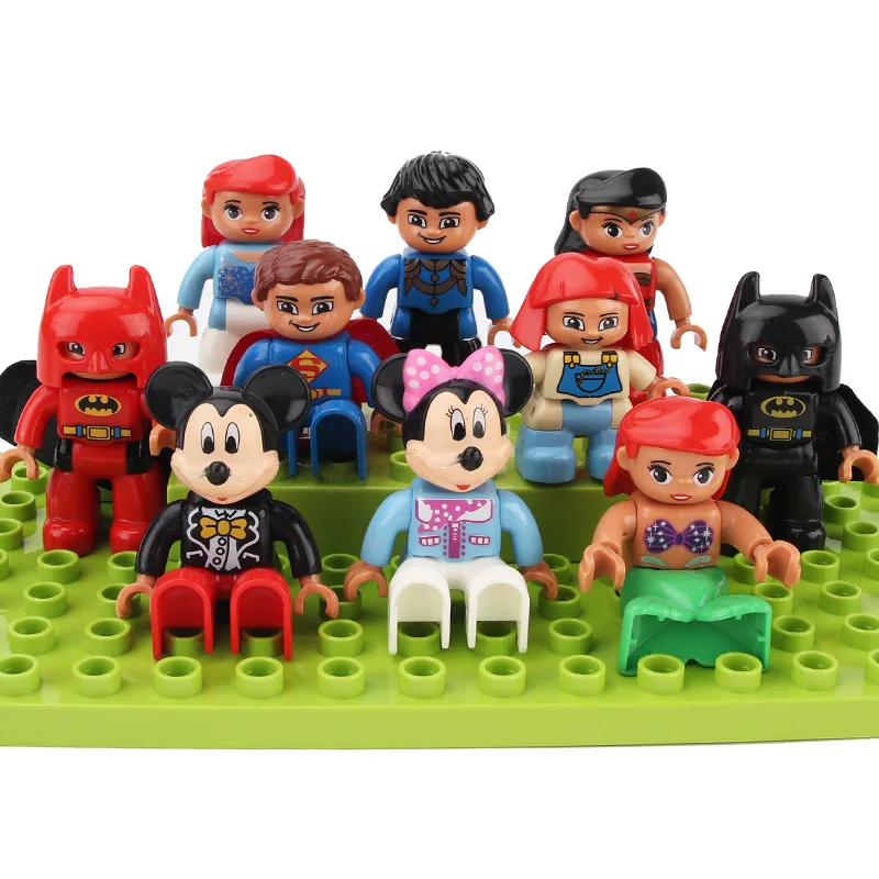 

Big Size Building Blocks Mickey Minnie Batman Supermen Cartoon figures Compatible with Duplos Bricks Toys Kids Gifts