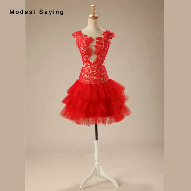 sexy christmas red lace cocktail dresses 2017 with tiered skirt for girls party prom gown with open back mini vestidos de coctel - Christmas Cocktail Dresses sexy christmas red lace cocktail dresses 2017 with tiered skirt for girls party prom gown with open back mini vestidos de coctel - Christmas Cocktail Dresses
