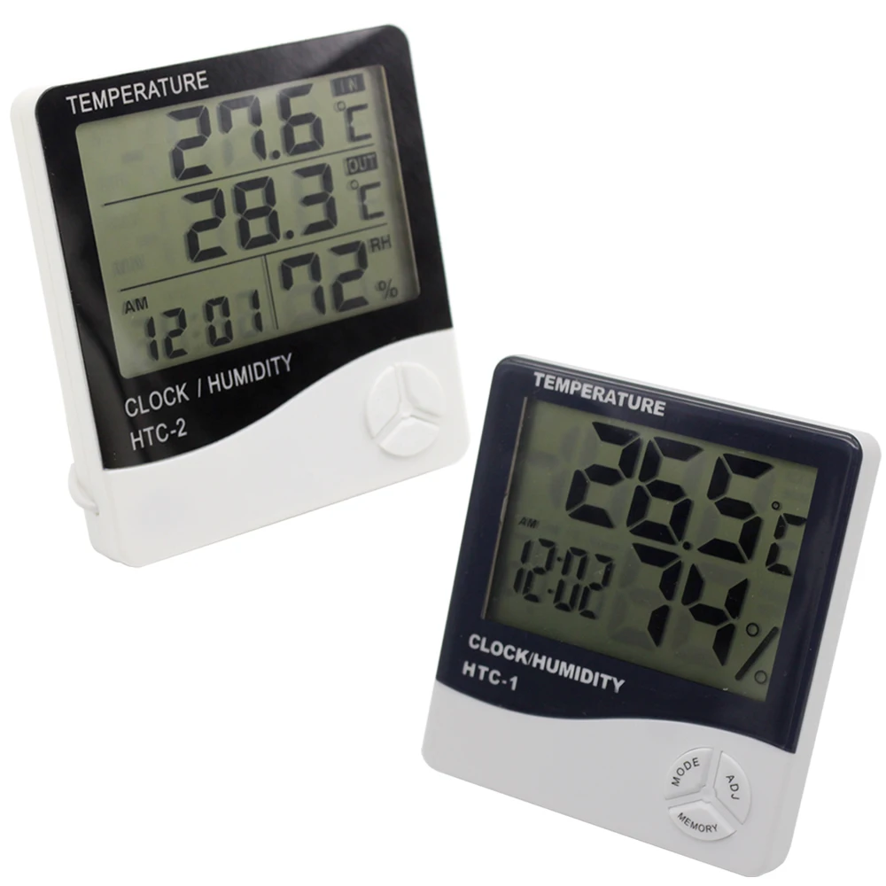 

Weather Station HTC-2 HTC-1 Indoor Outdoor Thermometer Hygrometer Digital LCD C/F Temperature Humidity Meter Alarm Clock