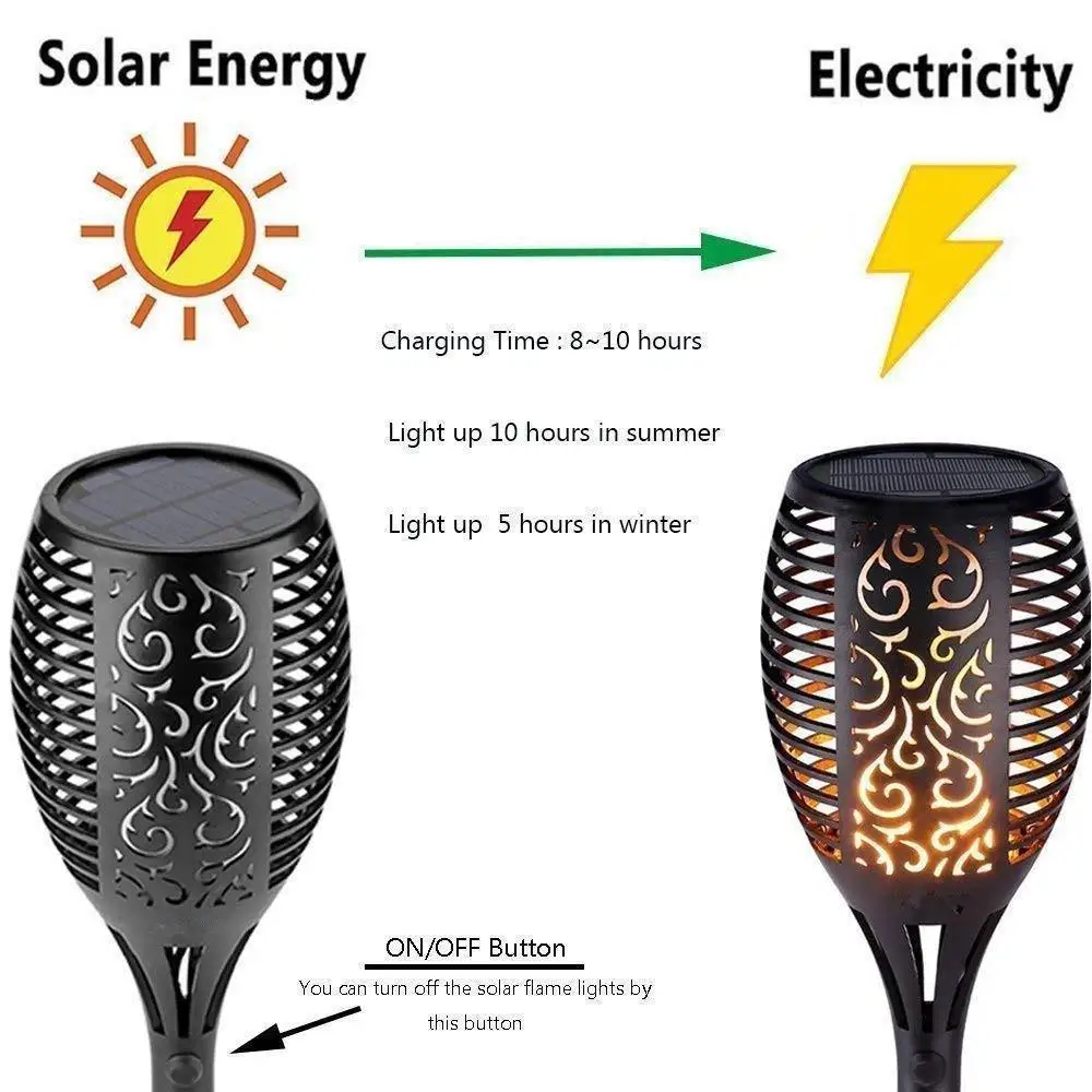4 шт. светодиодный светильник с солнечным пламенем, мерцающий на открытом воздухе, IP65, водонепроницаемый, ландшафтный, садовый свет