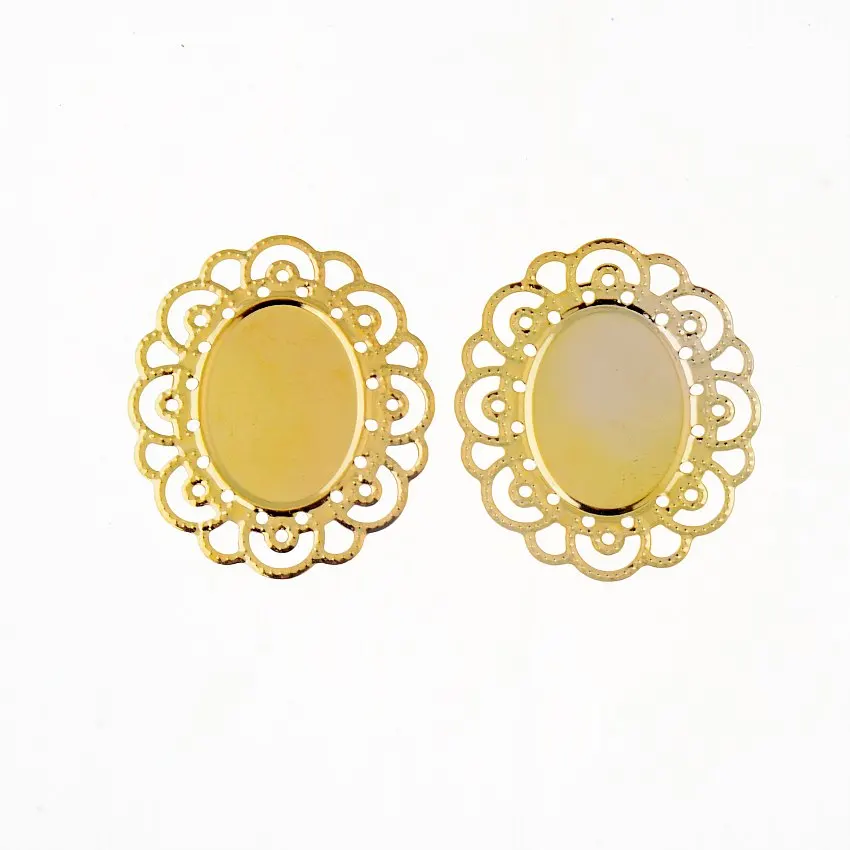 

Free shipping Retail 10Pcs Gold Plated Filigree Cabochon Setting Wraps Connectors Crafts Decoration DIY Embellishment 42x36mm