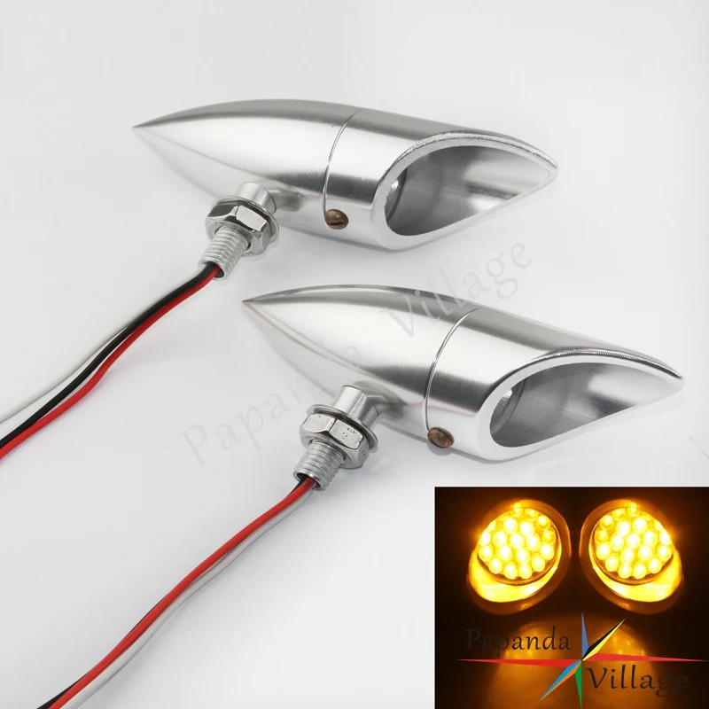 Silver Motorbike Amber LED Turn Signal Light Flashers Indicator Blinker font b Lamp b font 10mm