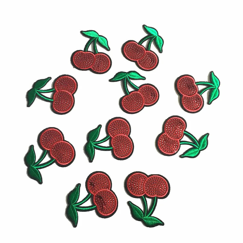 Patch 20 pcs Sequins Cherry Patches Iron On DIY Embroidered Appliques Sew On Stickers For ...
