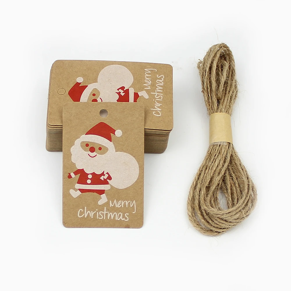 HUADODO 50 шт. рождественские крафт-бумажные бирки этикетки «сделай сам» с веревкой для нового года рождественские украшения подарочная упаковка вечерние украшения