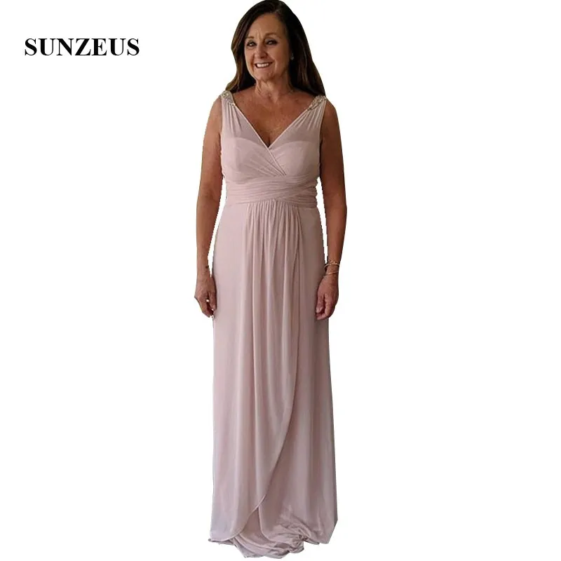 2019 Zomer Chiffon Moeder Van De Bruid Jurk Parels Roze V-hals Lange Bruiloft Gast Jurken Elegante Vrouwen Party Dress Formele 2019 Zomer Chiffon Moeder Van De Bruid Jurk Parels Roze V-hals Lange Bruiloft Gast Jurken Elegante Vrouwen Party Dress Formele