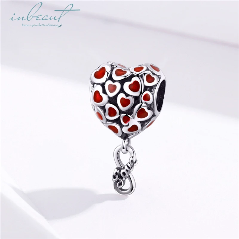 

inbeaut Hot Sale 100% 925 Sterling Silver Red Enamel fit Pandora Bracelet Heart Air Balloon Charms Forever Love DIY Bangle Beads