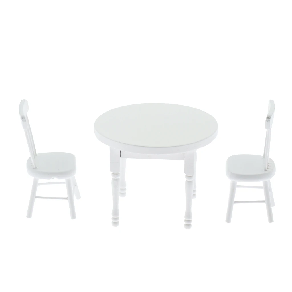 Miniature Wooden Dining Room Table Chairs Set White Kids Play House Life Scenes Accessories Miniature Wooden Dining Room Table Chairs Set White Kids Play House Life Scenes Accessories
