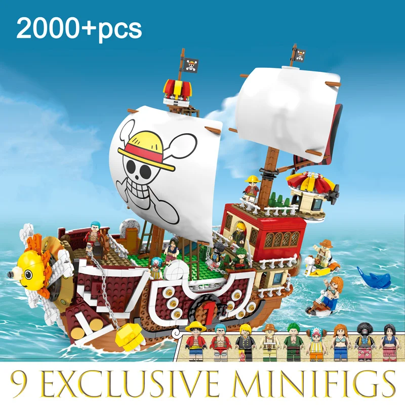 

set 2000+pcs Pirate Ship ONE PIECE Zoro Nami Sanji Figures Building Blocks Bricks Kids Gift Toy Monkey D. Luffy