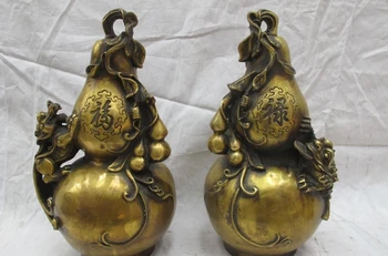 

Tibet Folk Fengshui Copper Bronze Kylin lion Toad Spittor Gourd cucurbit Pair