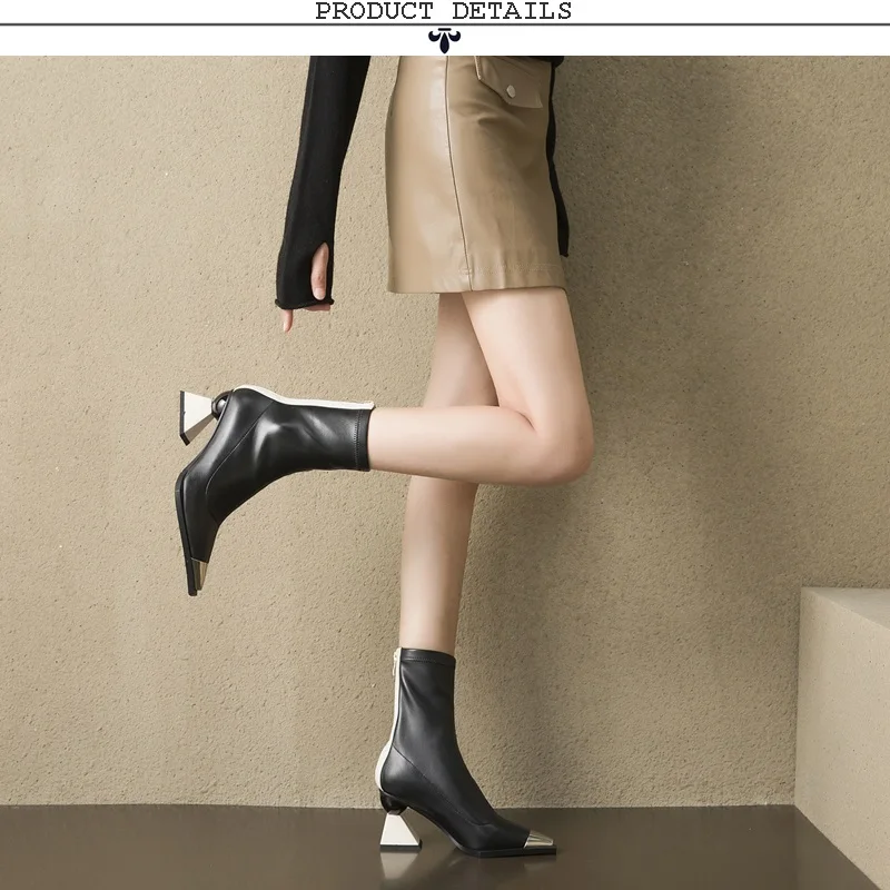 ZVQ/Женская обувь; сезон осень; новые модные разноцветные ботильоны из натуральной кожи ручной работы; обувь на молнии на высоком каблуке; Прямая