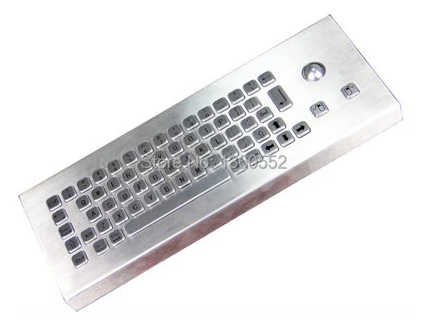 Настольная Монтажная прочная USB-интерфейс из нержавеющей стали промышленная клавиатура с прочным трекболом 38 мм и 65 клавишами на заказ