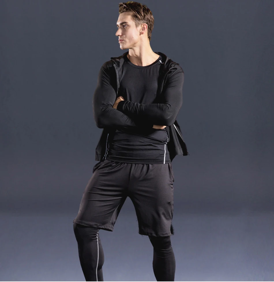 Стоящий мужской спортивный костюм, компрессионный спортивный костюм, одежда для спортзала, фитнеса, бега, бега, спортивная одежда, тренировки