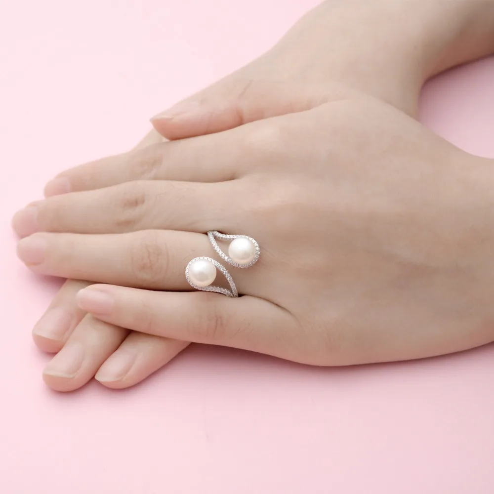 

Tuliper Elegant Pearl Bridal Ring 925 Sterling Silver Ring Cubic Zircon Cocktail Party Ring Women Wedding Dress Jewelry