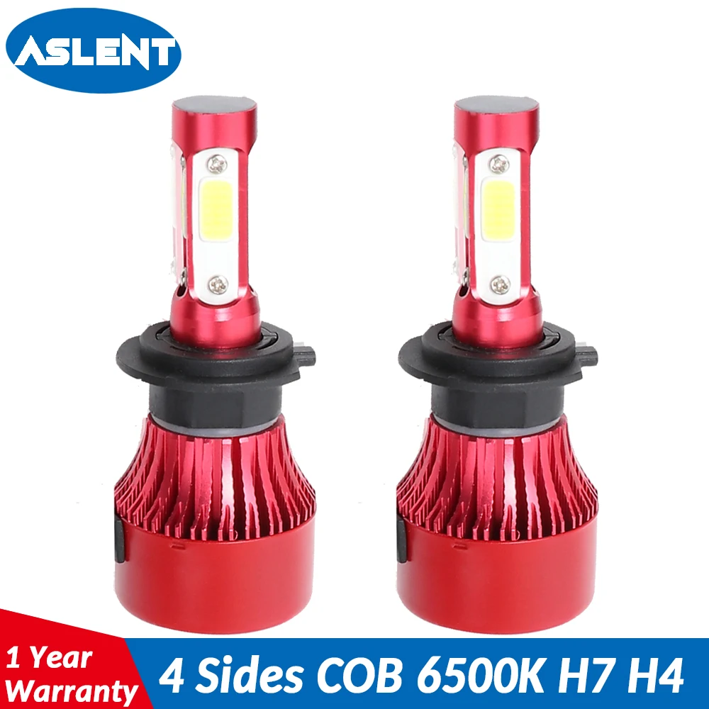 ASLENT 2 шт. H4 светодиодный H7 H11 H13 9004 9005 9006 9007 COB автомобилей головной светильник лампы