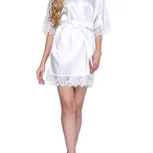 Сексуальный Свадебный халат женский короткий атласный халат для невесты кружевное шелковое кимоно халат летняя Пижама для невесты размера плюс Peignoi