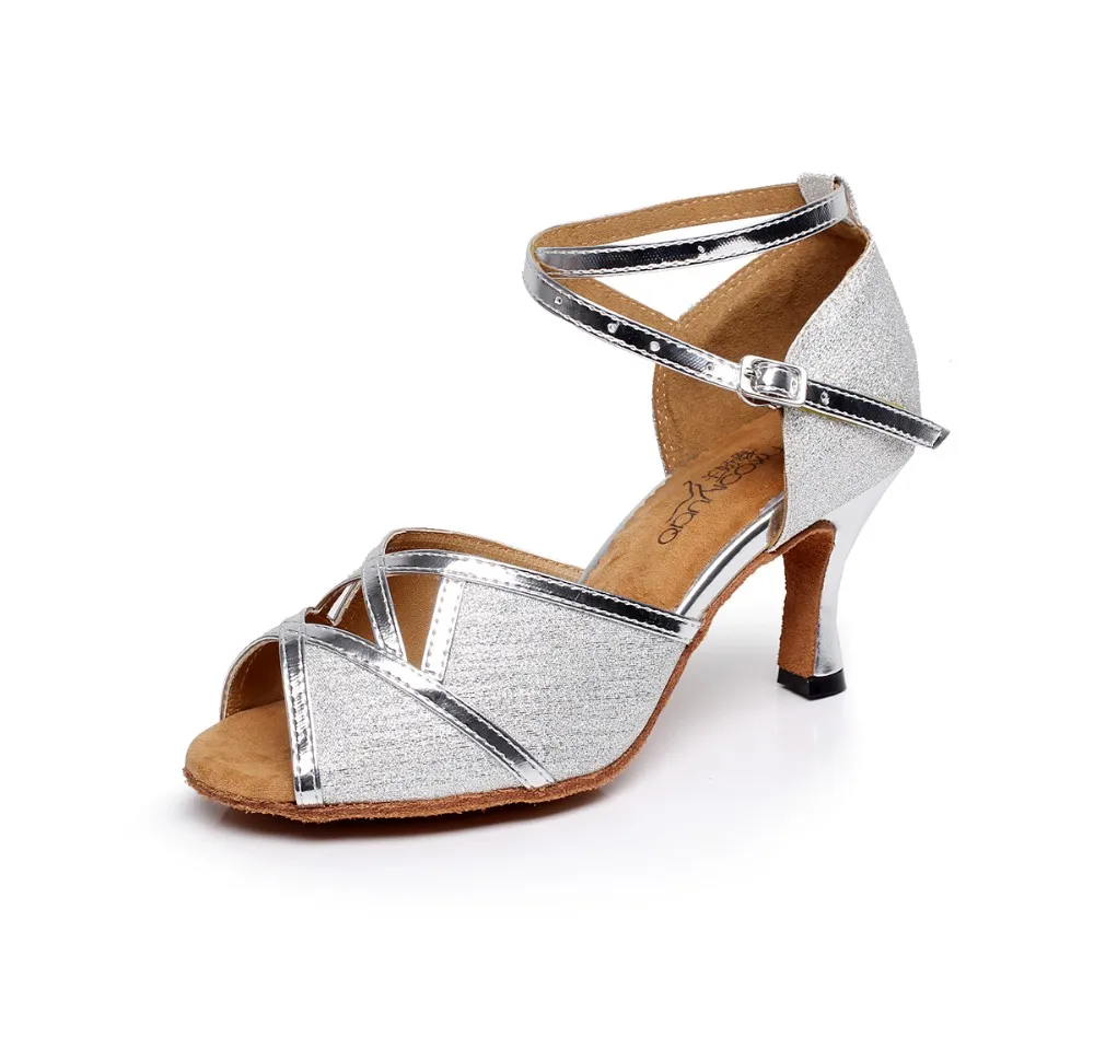 Ballroom Latin Dance Shoes Women Bronze Diamond Soft Sole High-heeled Dancing