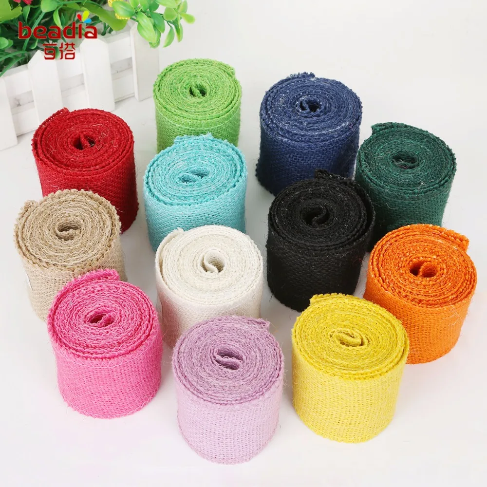 2M/Lot width 6cm Colorful Natural Jute Burlap Ribbon Jute Fabric Roll