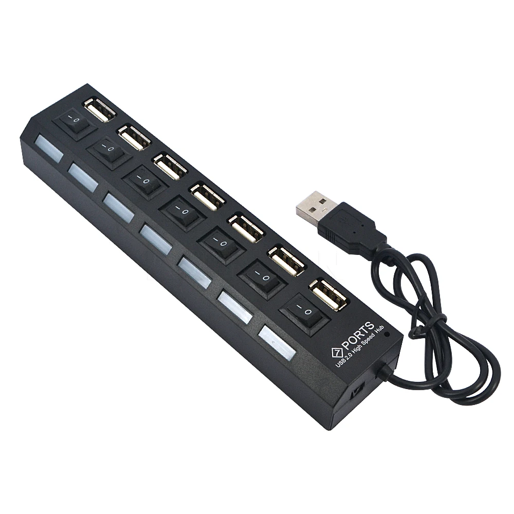 Kebidu Высокое качество 7 Порты LED USB High Скорость 480 Мбит/с адаптер USB HUB Мощность включения/выключения для PC ноутбук Тетрадь