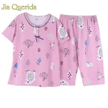 

Big Pijama Mujer 2019 Plus Size Pajamas Summer Shorts Pj Set Woman100% Cotton Home Clothes Floral Printing Women Sleeping Shorts