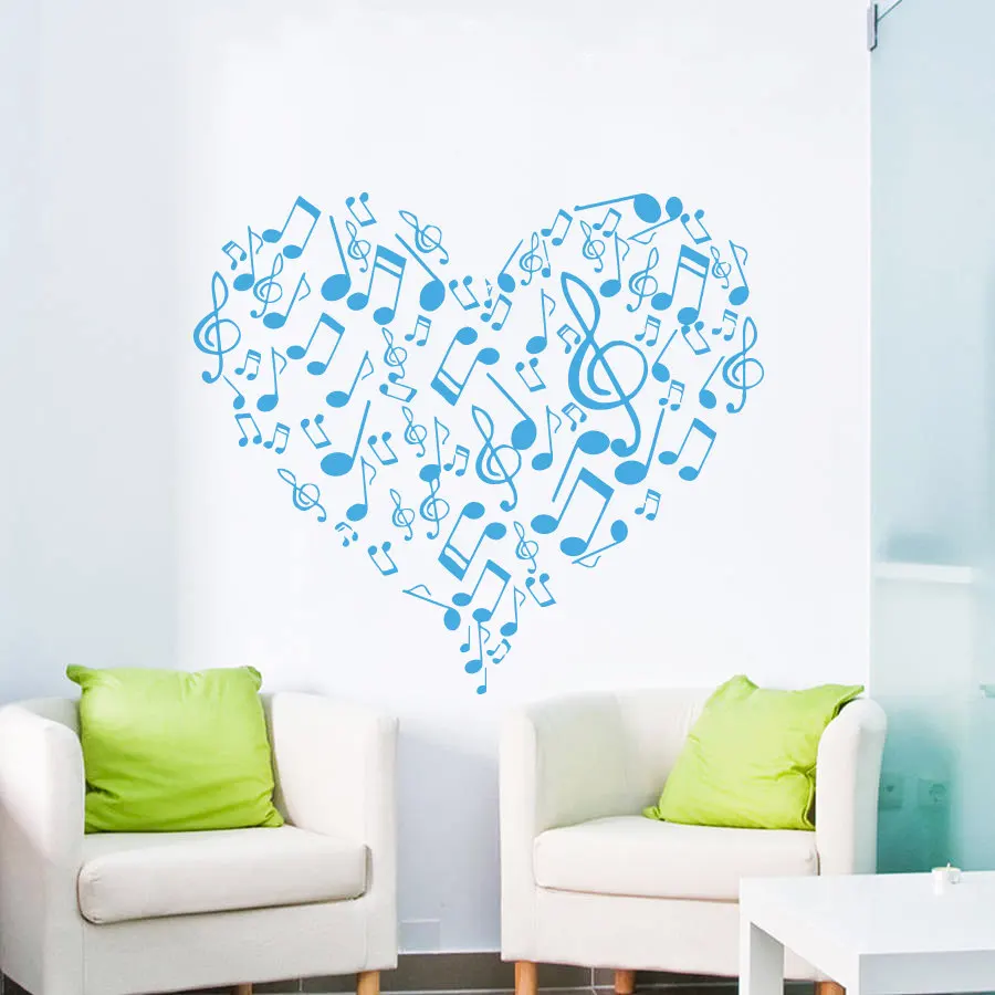 

Art Vinyl Sticker Heart Musical Notes Music Studio Wall decal Treble Clef Home Decor Bedroom Bathroom Dorm Wall Sticker M-114