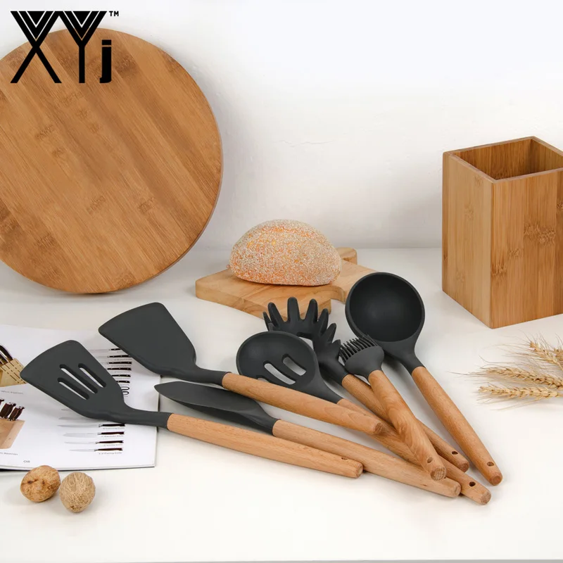 XYj, кухонные инструменты, деревянная кухонная утварь, держатель, подставка для ножей, лучший подарок для кухонных гаджетов, экономия места, кухонные принадлежности - Цвет: C.7pcs set