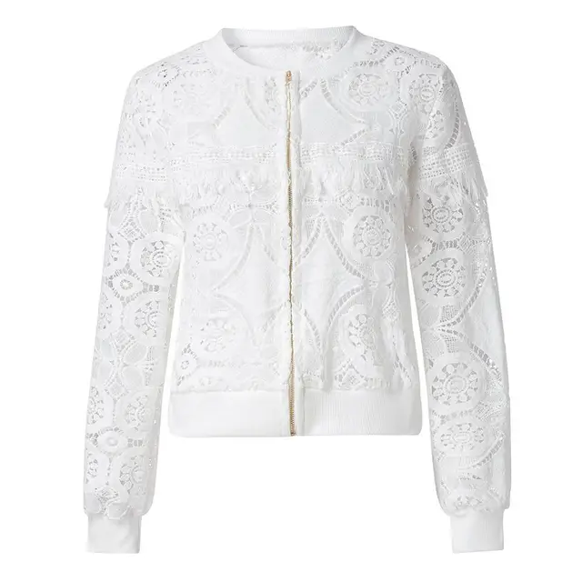 12.20Spring autumn women white short Jacket casual Long Sleeve Zipper