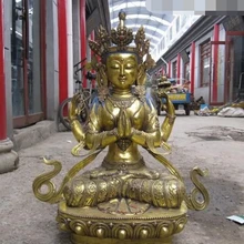 Bi003172 30 Дюймов "Тибет Народная храм Бронзовый Gild Четыре вооруженных Авалокитешвара Статуя Будды