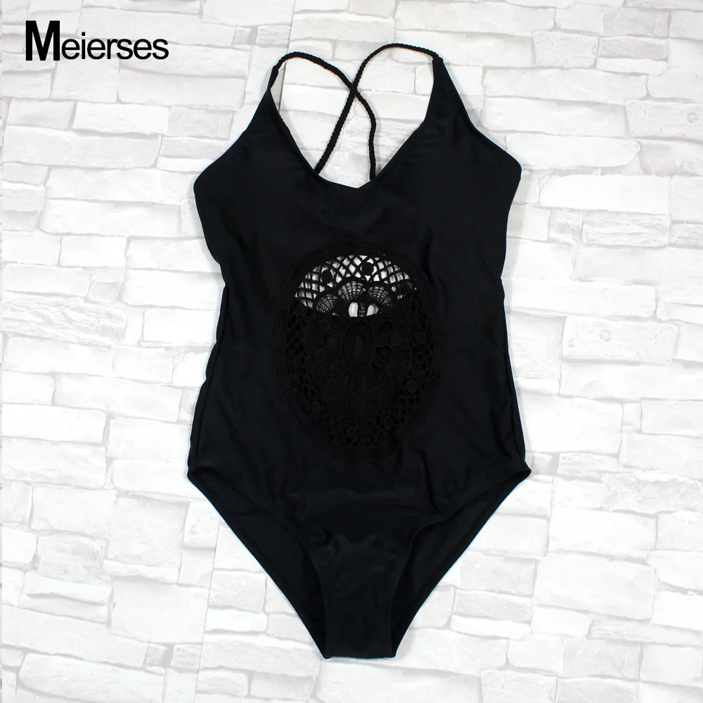 

MEIERSES Women's Crochet Cutout Swimsuit Sexy Halter Triangle Bikini Bathing Suits Braid Crisscross One Piece Sports Bikini