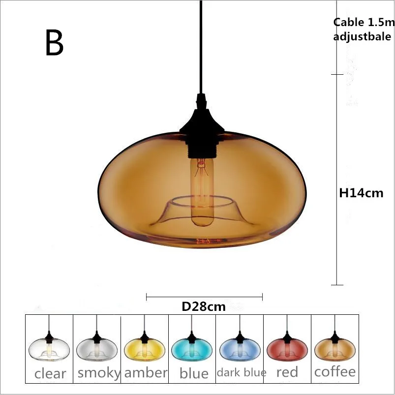 Подвесной светильник с лампочкой Эдисона для спальни и ресторана, простой подвесной светильник в скандинавском стиле, современный винтажный подвесной светильник из цветного стекла, подвесной светильник ing - Цвет корпуса: B