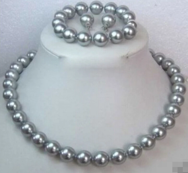 

07818 Grey Shell Pearl Necklace Bracelet/ Earring Set