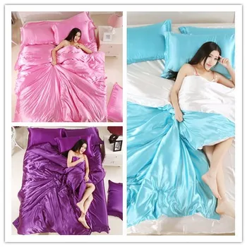 

Pure silk wedding double high-grade Tencel 4pcs/3pcs Duvet Cover Sets Soft Polyester Bed Linen Flat Bed Sheet Japan fashion