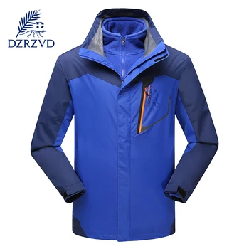 

DZRZVD Outdoor Winter Ski Hiking Waterproof Hooded Jacket Men Two-Piece Large Size Windproof Warm Camping Fleece Jacket
