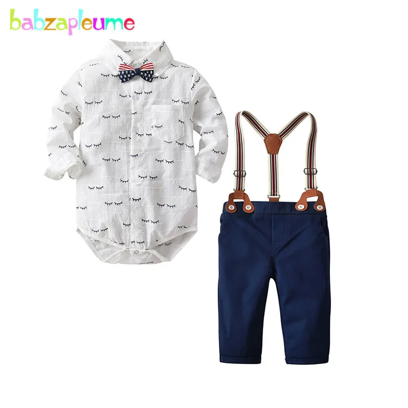 

4Piece Spring Newborn Clothes For Baby Boys Rompers Long Sleeve Gentleman Bodysuit+Pants+Bow+Straps Infant Clothing Set BC1321-1
