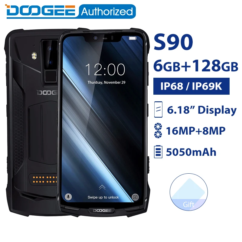 

DOOGEE S90 IP68/IP69K waterproof Mobile Phone Android 8.1 6.18'' 5050mAh Helio P60 Octa Core 6GB 128GB 16.0M Rugged Smartphone