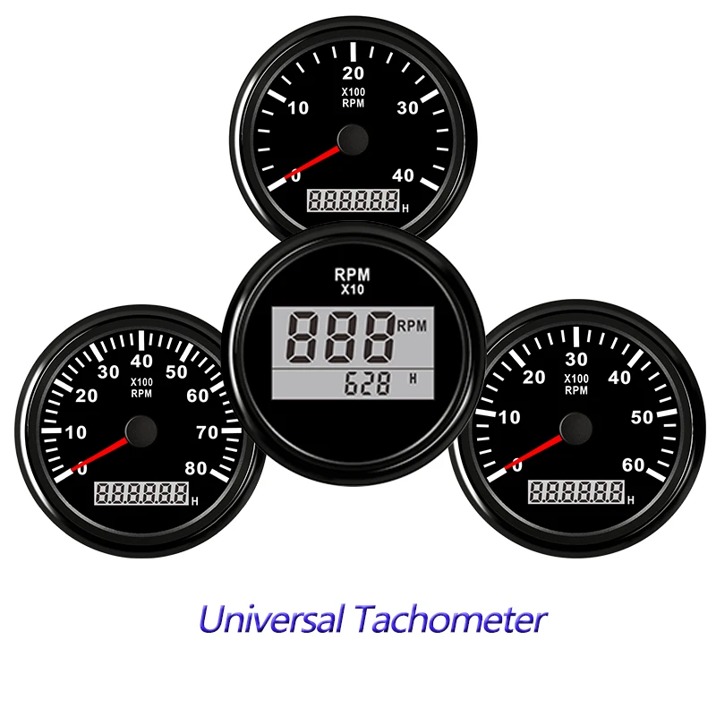 

Tachometer for Boat motor 52/85mm Mini Round LCD Digital red light 0-9990 RPM engine Truck Gauge 12 V 24 V Lap timer Hour meter