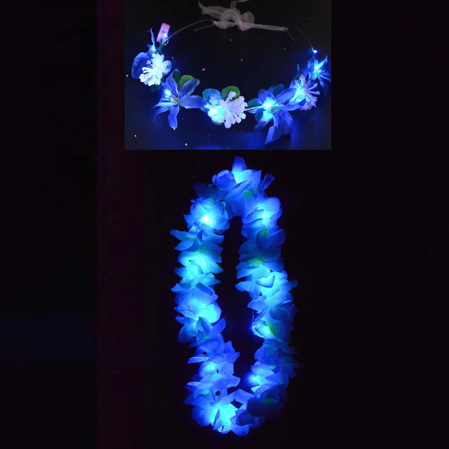 Светильник светящийся светодиодный гавайский танец хула Луау цветок головной убор Leis гирлянда ожерелье оголовье венок День рождения украшение свадьбы